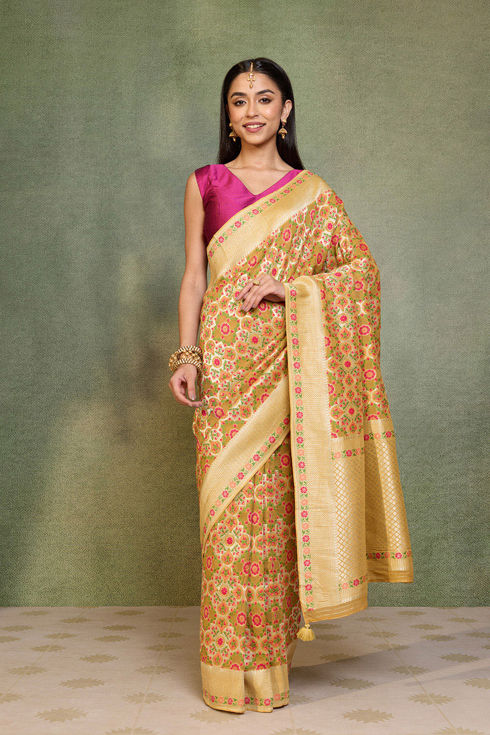 Yellow Woven Pure Viscose Saree image number null