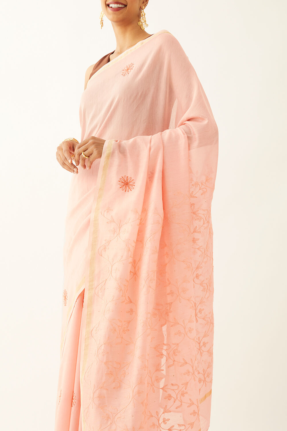 Light Pink Pure Silk Cotton Chikankari Saree image number null