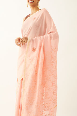 Light Pink Pure Silk Cotton Chikankari Saree thumbnail image number null