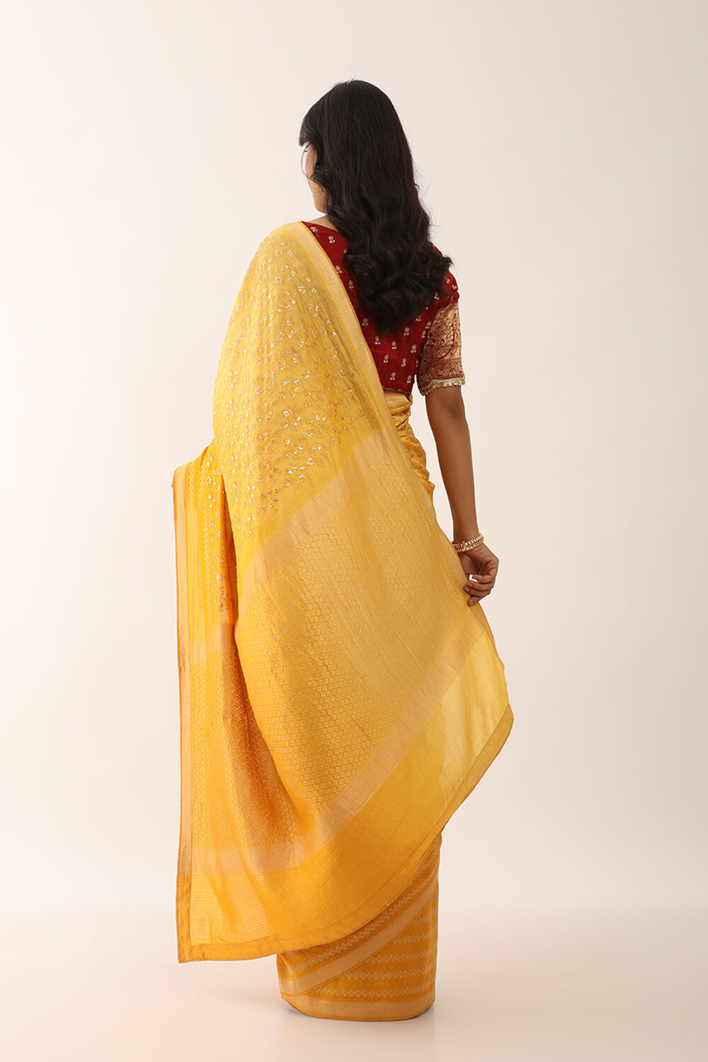 Yellow Pure Silk Organza Embroidery Banarasi Saree image number null
