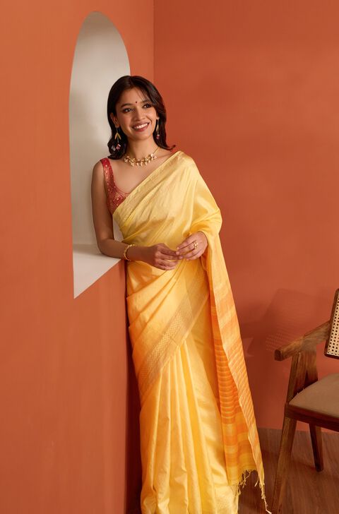 Yellow Pure Silk Bishnupur Woven Saree
