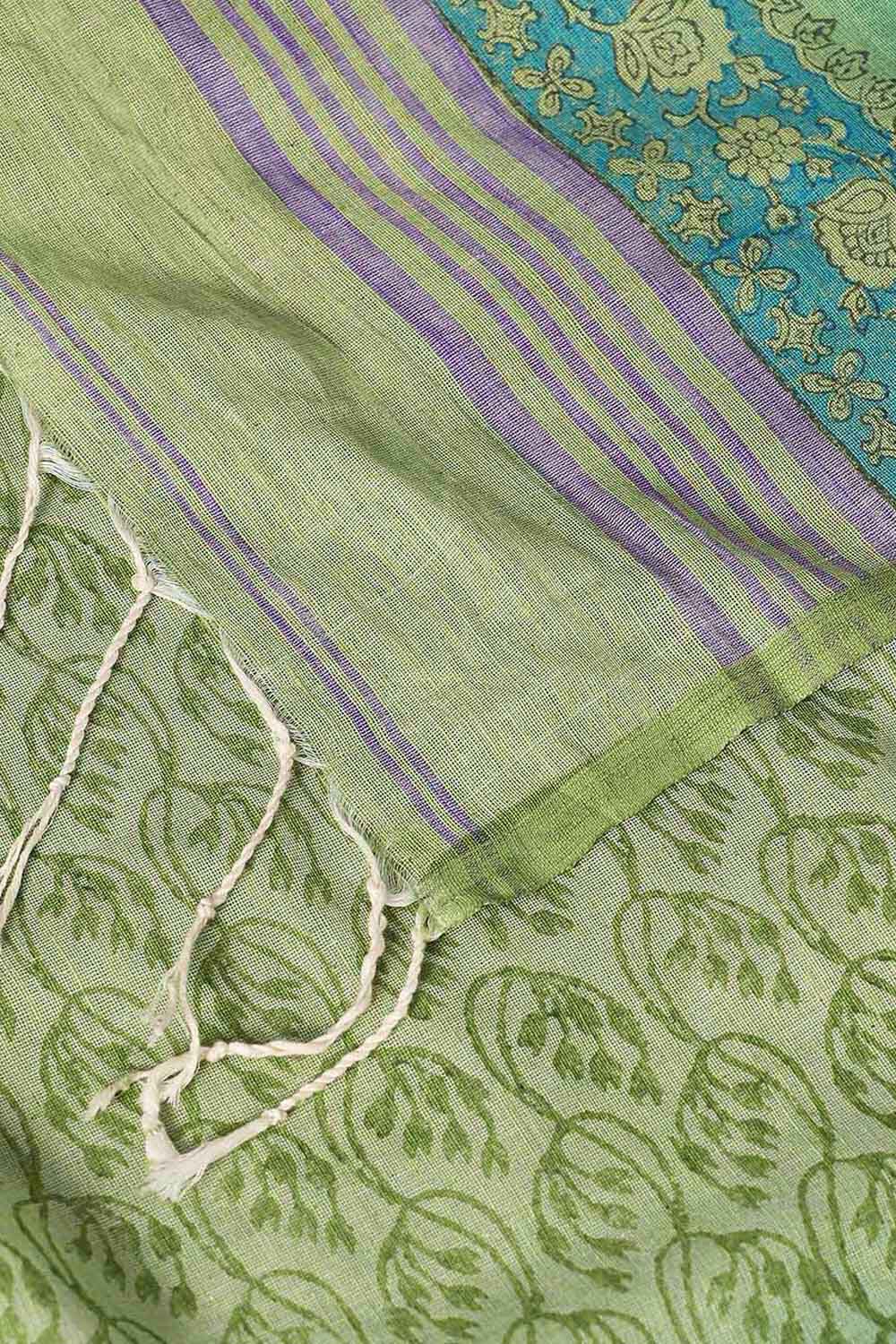 Green Pure Cotton Printed Saree image number null