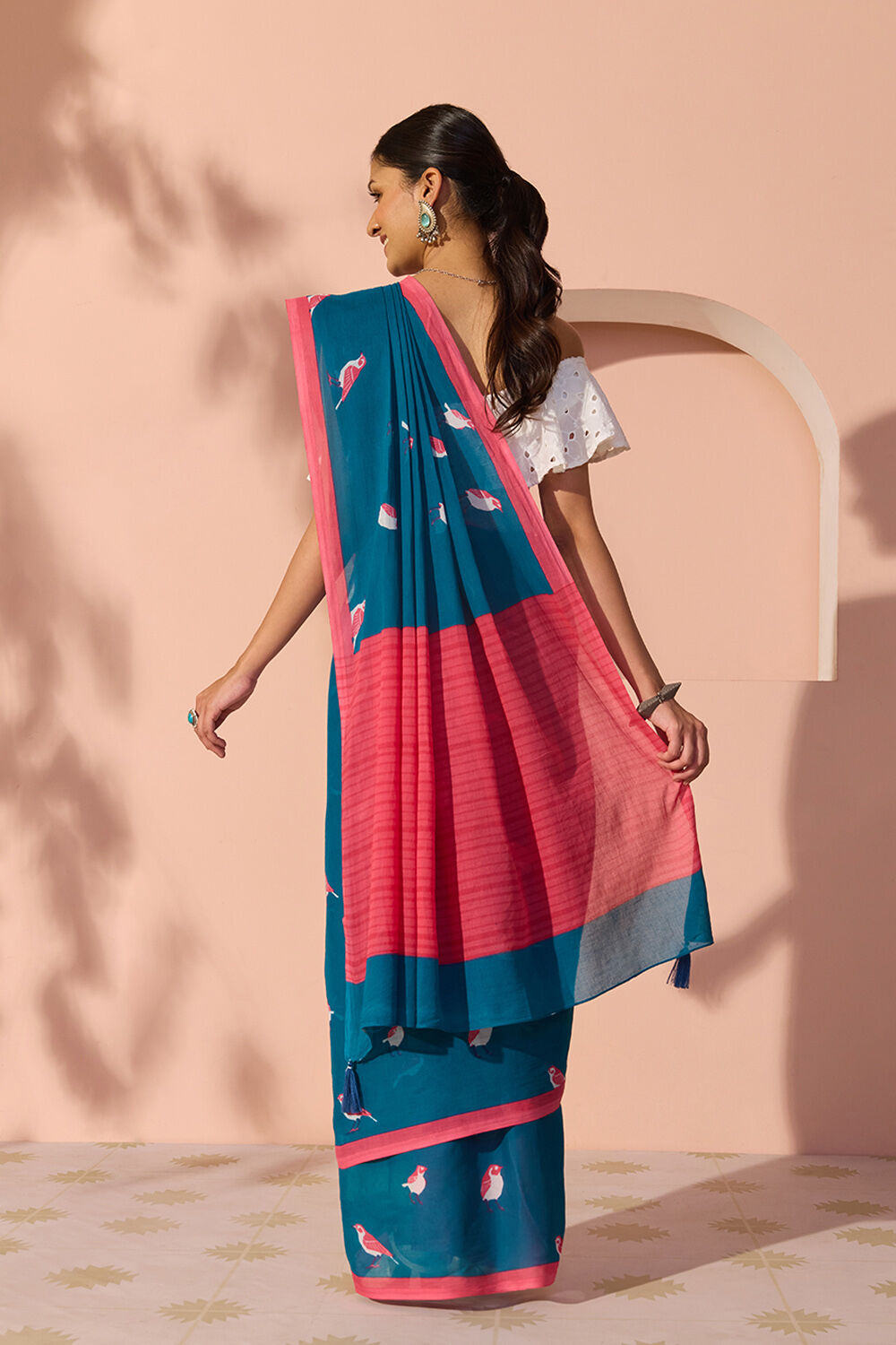 Dark Blue Bengal Screen Printed Pure Cotton Mulmul Saree image number null