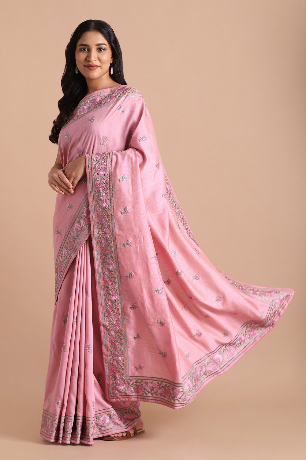 Pink Pure Embroidered Saree image number null