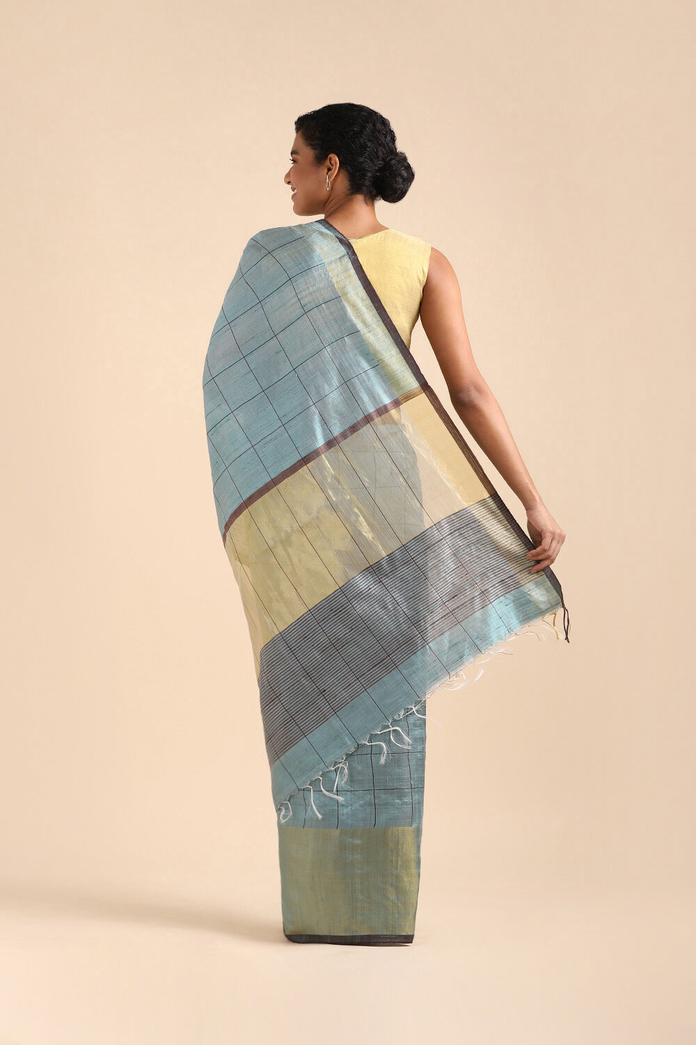 Light Blue Pure Tussar Silk Bhagalpuri Saree image number null
