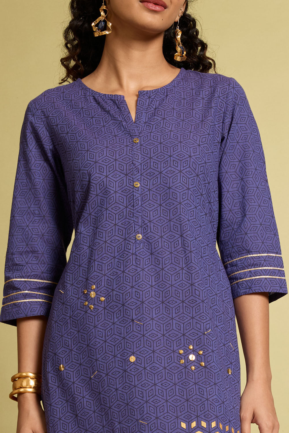 Blue Block Printed Pure Cotton Kurta image number null