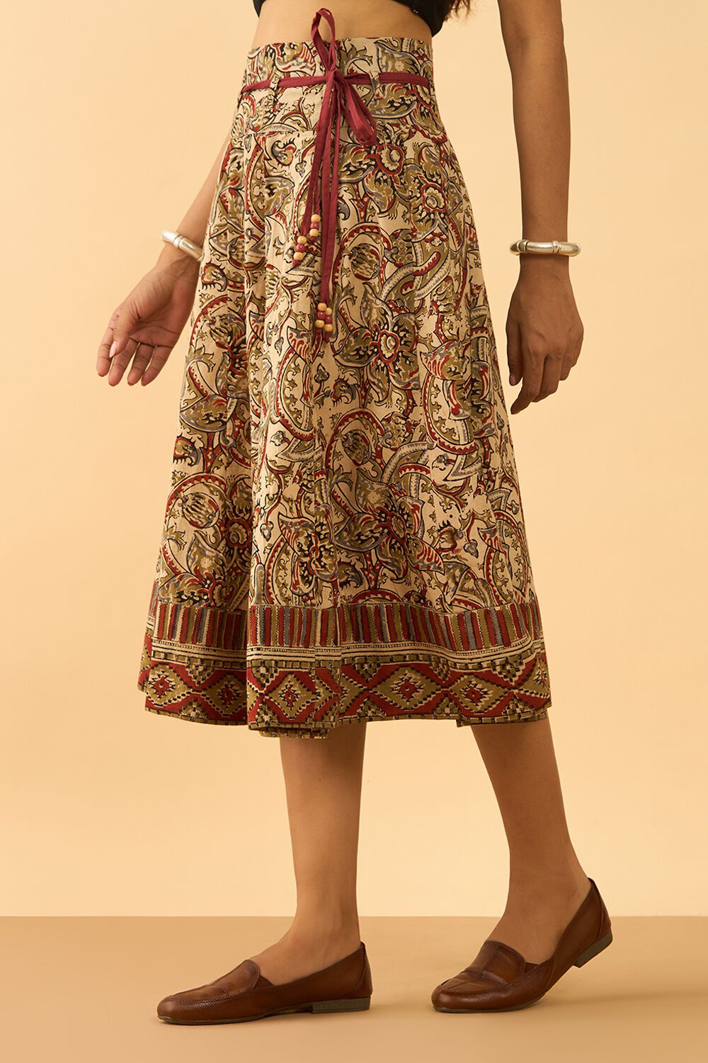 Beige Printed Kalamkari Pure Cotton Ethnic Skirt image number null