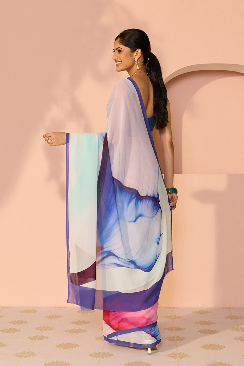 Multicoloured Printed Viscose Georgette Saree image number null