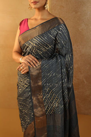 Navy Pure Tussar Silk Hand Painted Saree thumbnail image number null