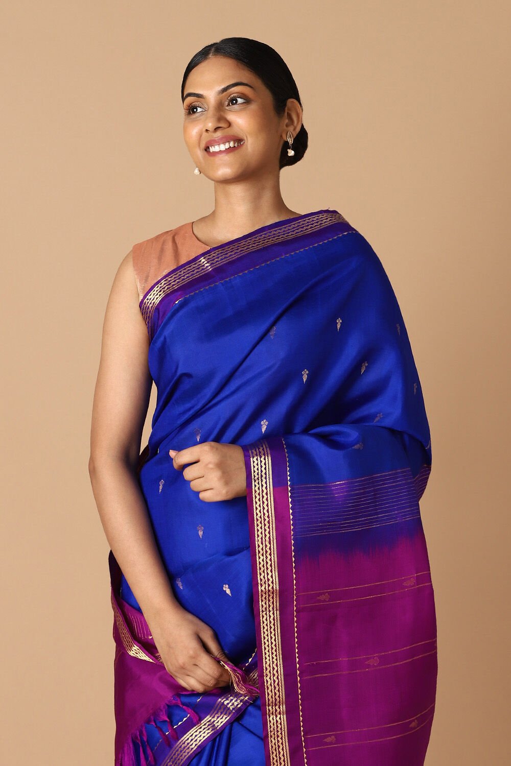 Blue Pure Silk Kanjivaram inspired Saree image number null