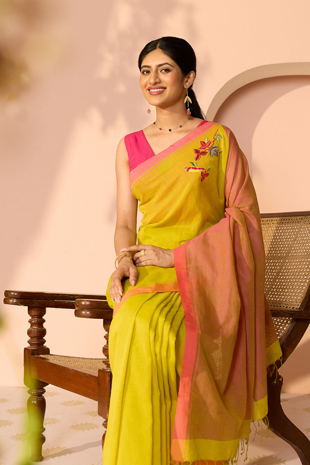 Light Green Bengal Pure Cotton Embroidered Saree image number null