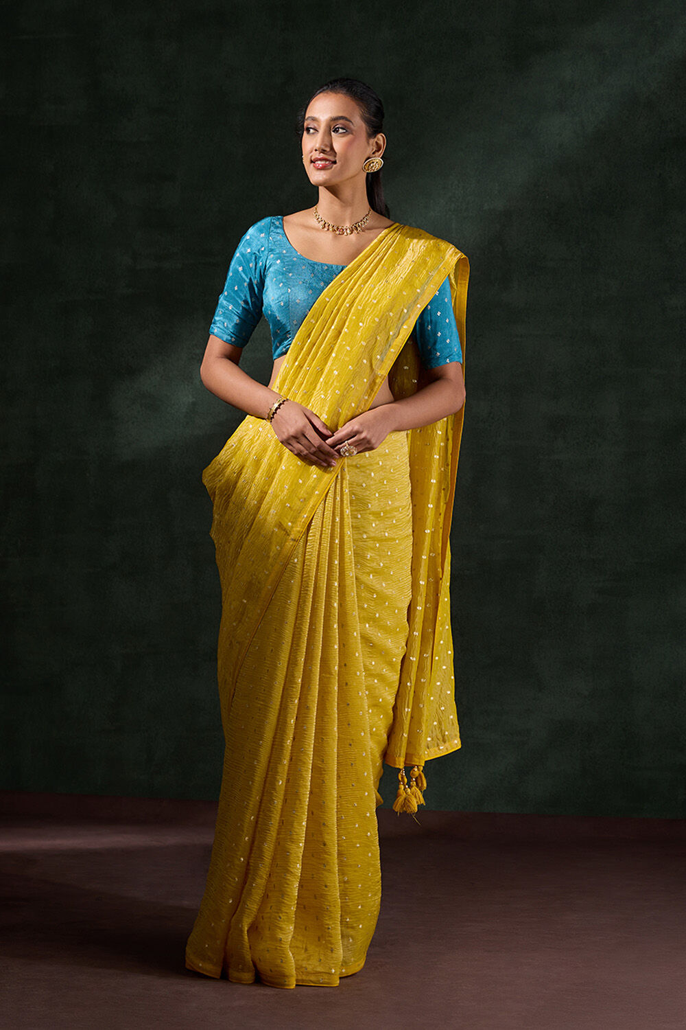 Yellow Woven Viscose Tissue Saree image number null