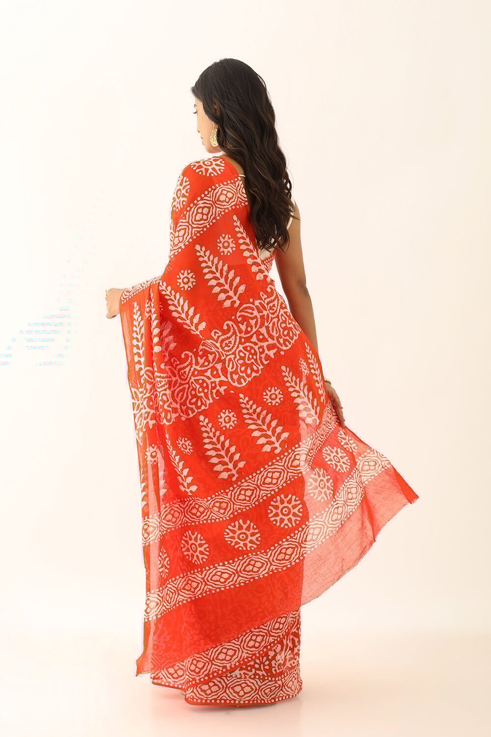 Orange Pure Cotton Batik Saree image number null