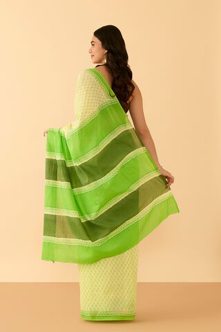 Light Green Bengal Pure Cotton Mulmul Block Printed Saree thumbnail image number null