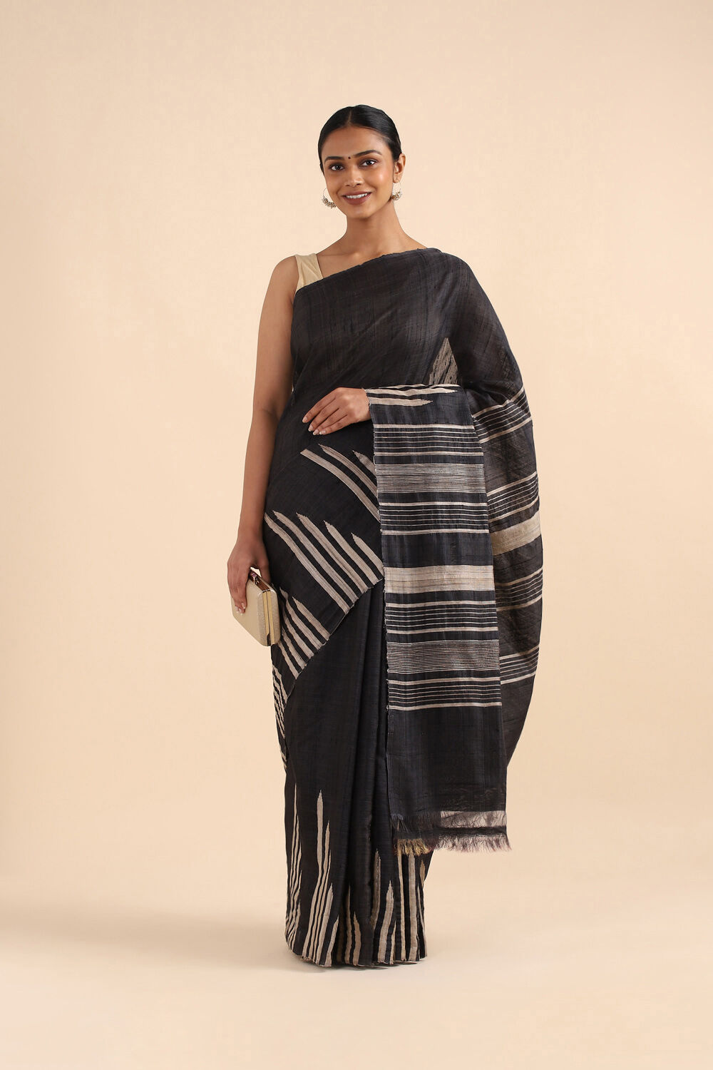 Black Pure Silk Woven Saree image number null