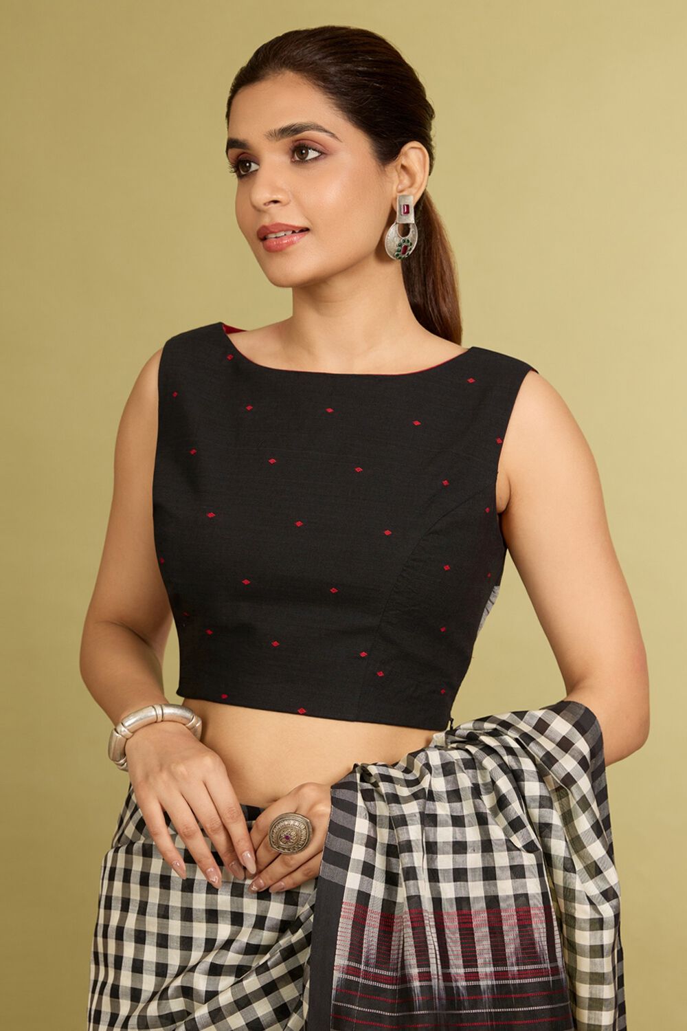 Black Woven Pure Cotton Blouse image number null