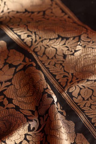 Black Silk Viscose Kadwa Banaras Inspired Design Saree thumbnail image number null