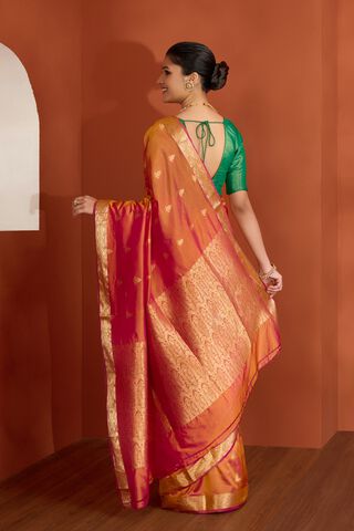 Orange Silk Viscose Cutwork Banaras Inspired Design Saree thumbnail image number null