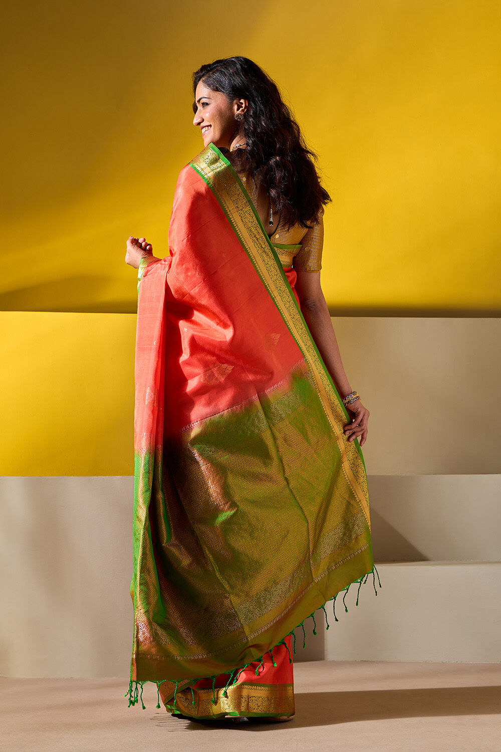 Orange Woven Pure Soft Silk Saree image number null