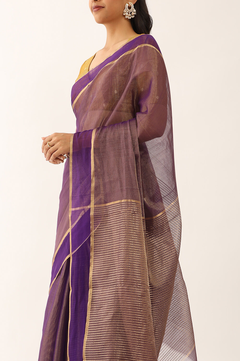 Violet Woven Pure Tissue Cotton Chanderi Saree image number null