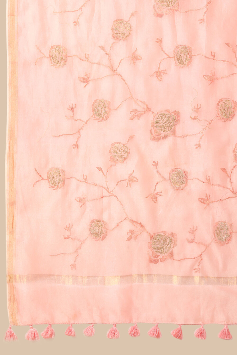 Light Pink Pure Silk Cotton Embroidered Saree image number null