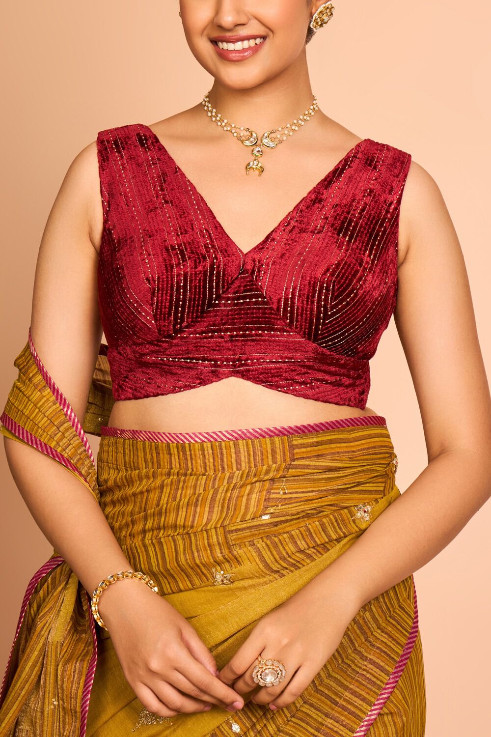 Dark Red Viscose Embroidered Blouse image number null
