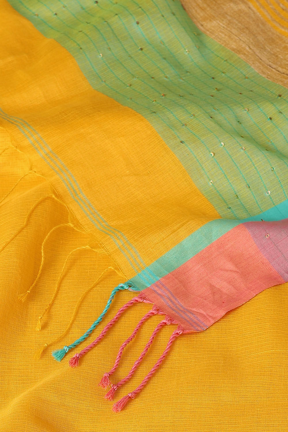 Yellow Pure Silk Cotton Bengal Saree image number null