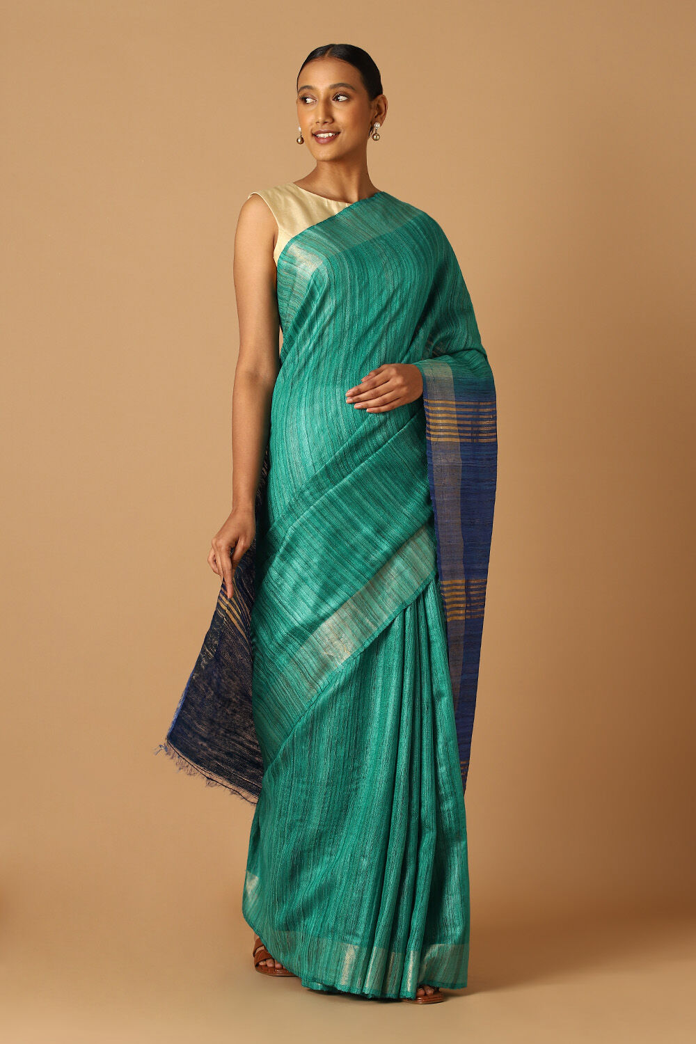 Green Pure Tussar Tie and Dye image number null