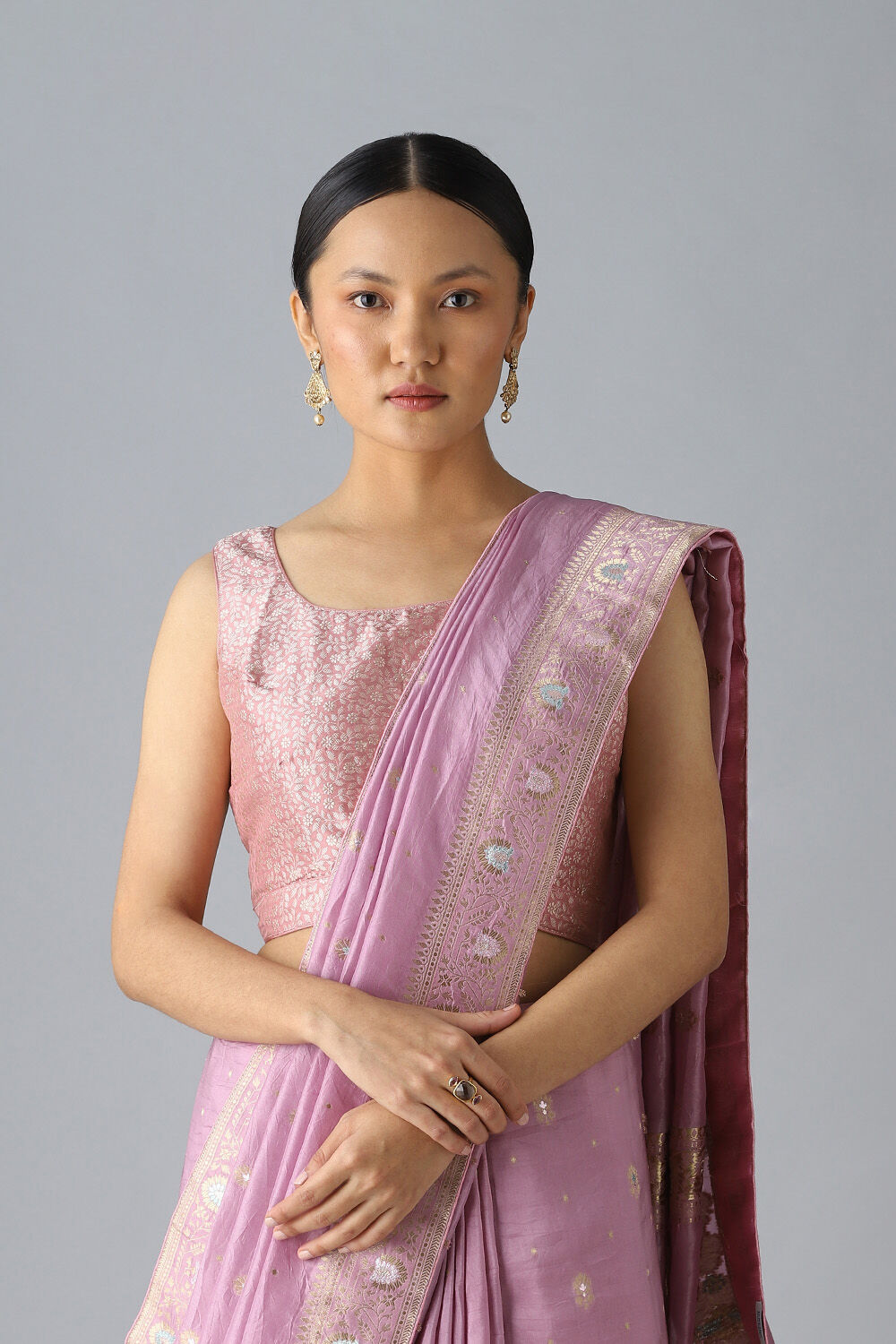 Pink Viscose Brocade Blouse image number null