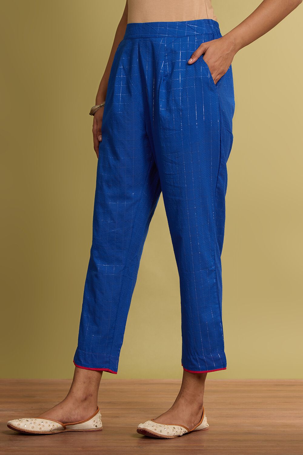 Blue Viscose Cotton Mukaish Kurta Set image number null