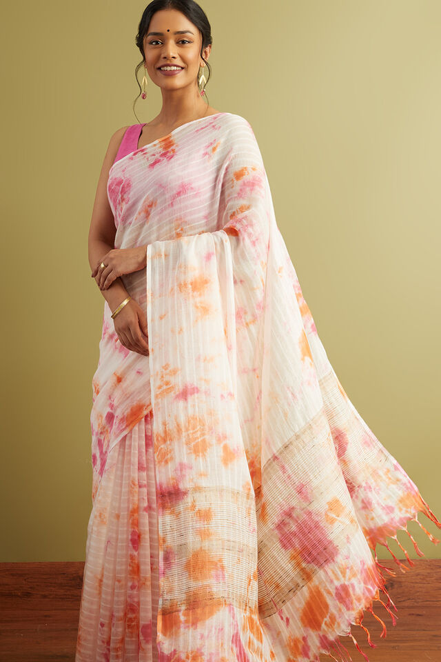 Pink Pure Silk Cotton Tie and Dye Saree