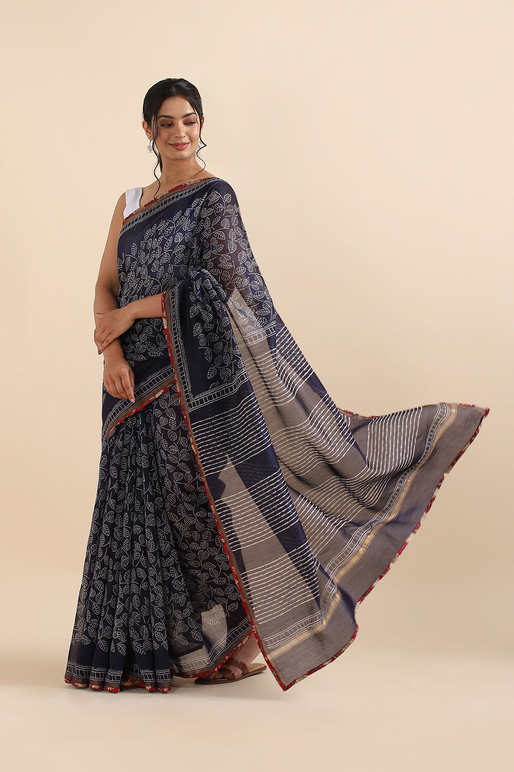 Blue Pure Silk Cotton Chanderi Saree image number null