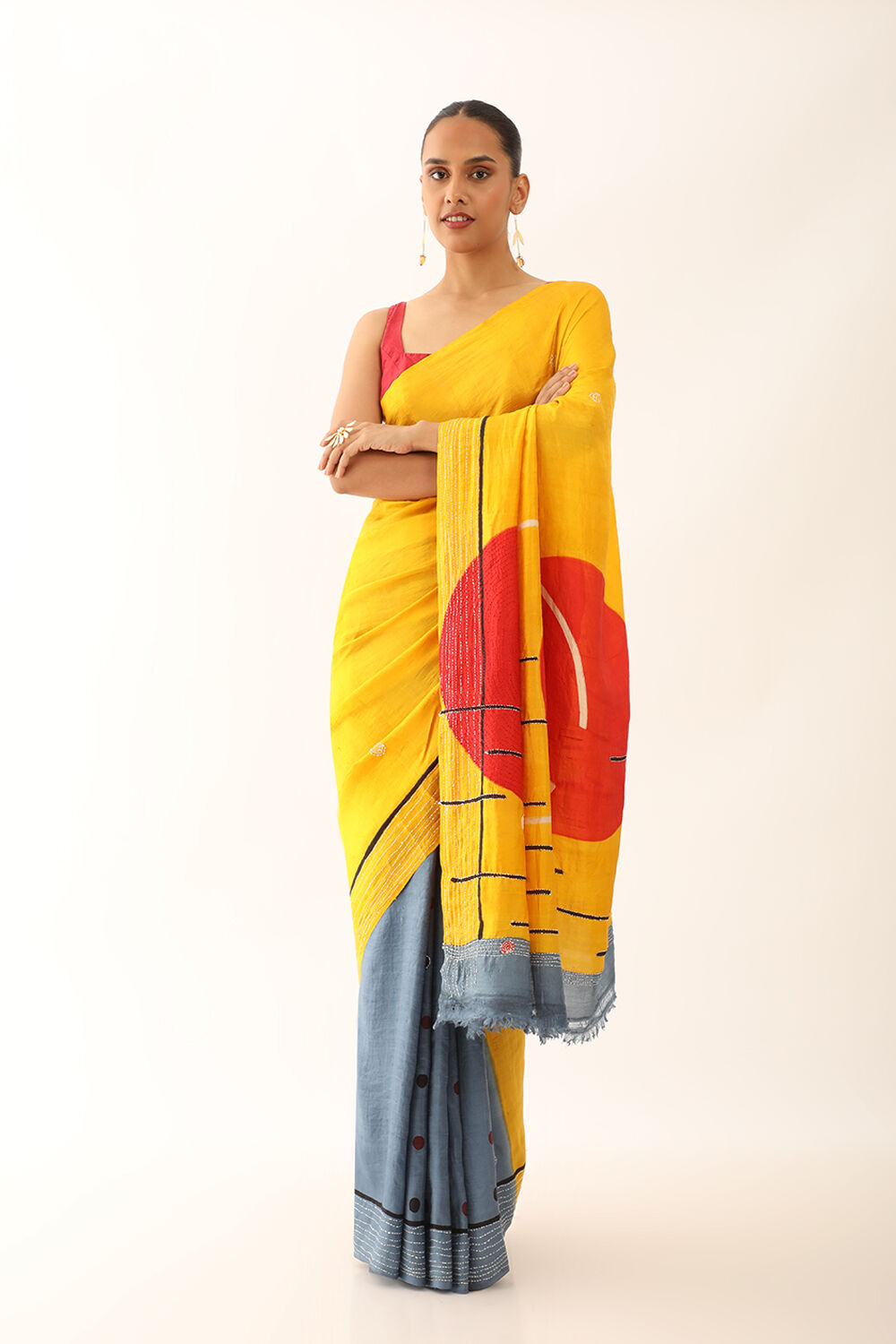 Yellow Murshidabad Pure Silk Hand Painted Saree image number null