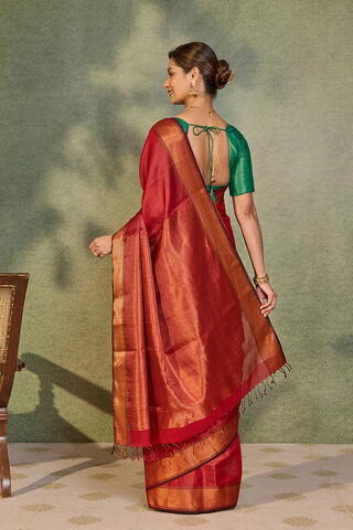 Red Brocade Pure Silk Cotton Maheshwari Saree thumbnail image number null