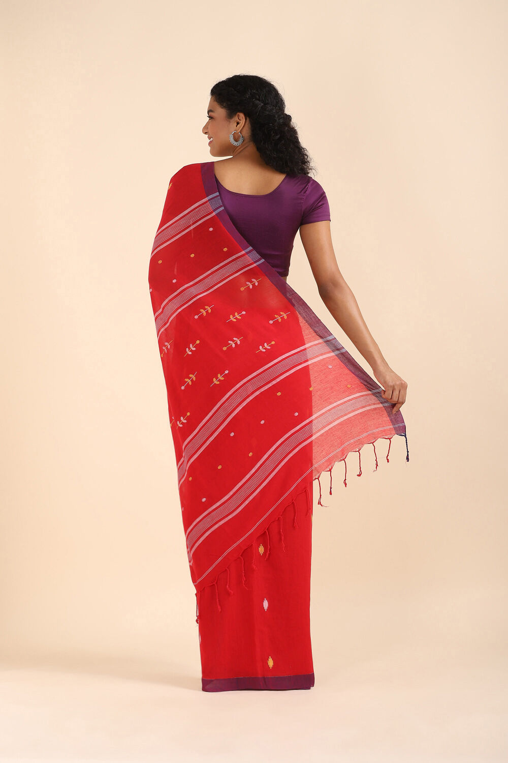 Dark Red Pure Cotton Jamdani Saree image number null