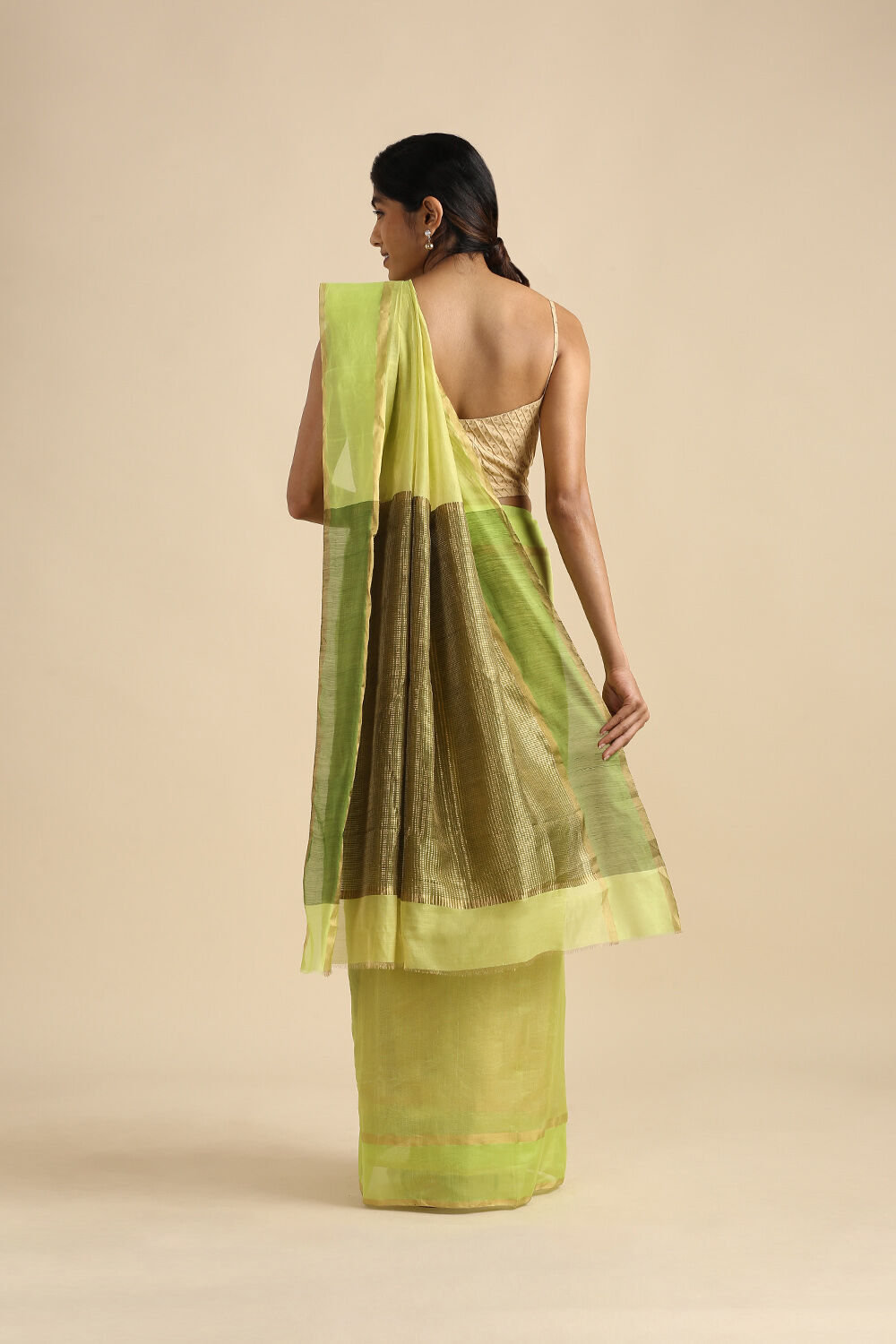 Light Green Pure Cotton Tissue Chanderi Saree image number null