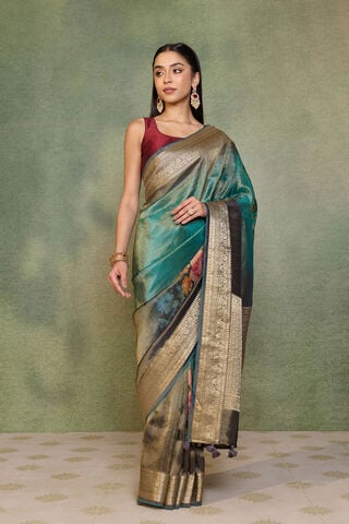 Green Printed Viscose Tissue Saree thumbnail image number null