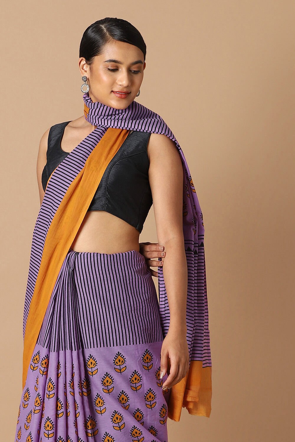 Light Pure Violet Cotton Printed Saree image number null