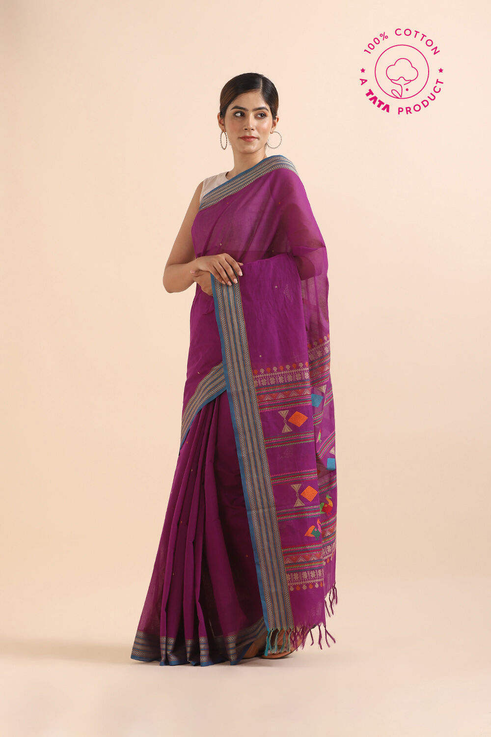 Purple Pure Cotton South Saree image number null