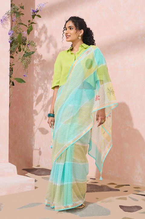 Light Blue Rajasthan Printed Sanganeri Pure Cotton Kota Saree