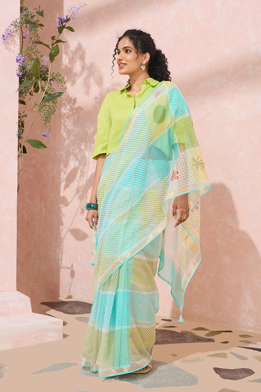 Light Blue Rajasthan Printed Sanganeri Pure Cotton Kota Saree image number null