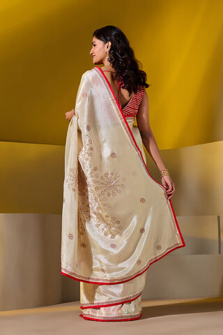 Beige Pure Organza Tissue Printed Embroidery Saree thumbnail image number null
