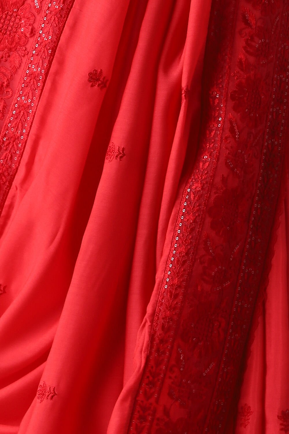 Red Viscose Embroidered Saree image number null