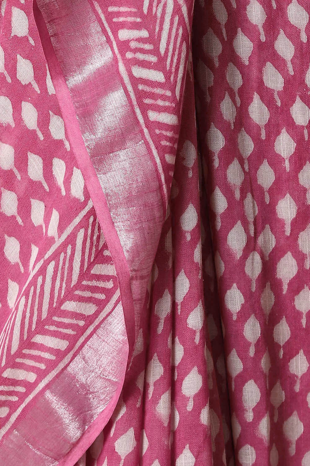 Dark Pink Pure Cotton Linen Bagru Printed Saree image number null