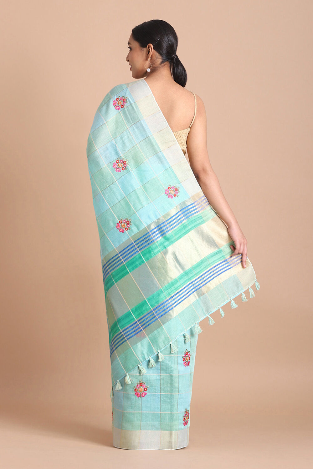 Blue Pure Embroidered Saree image number null