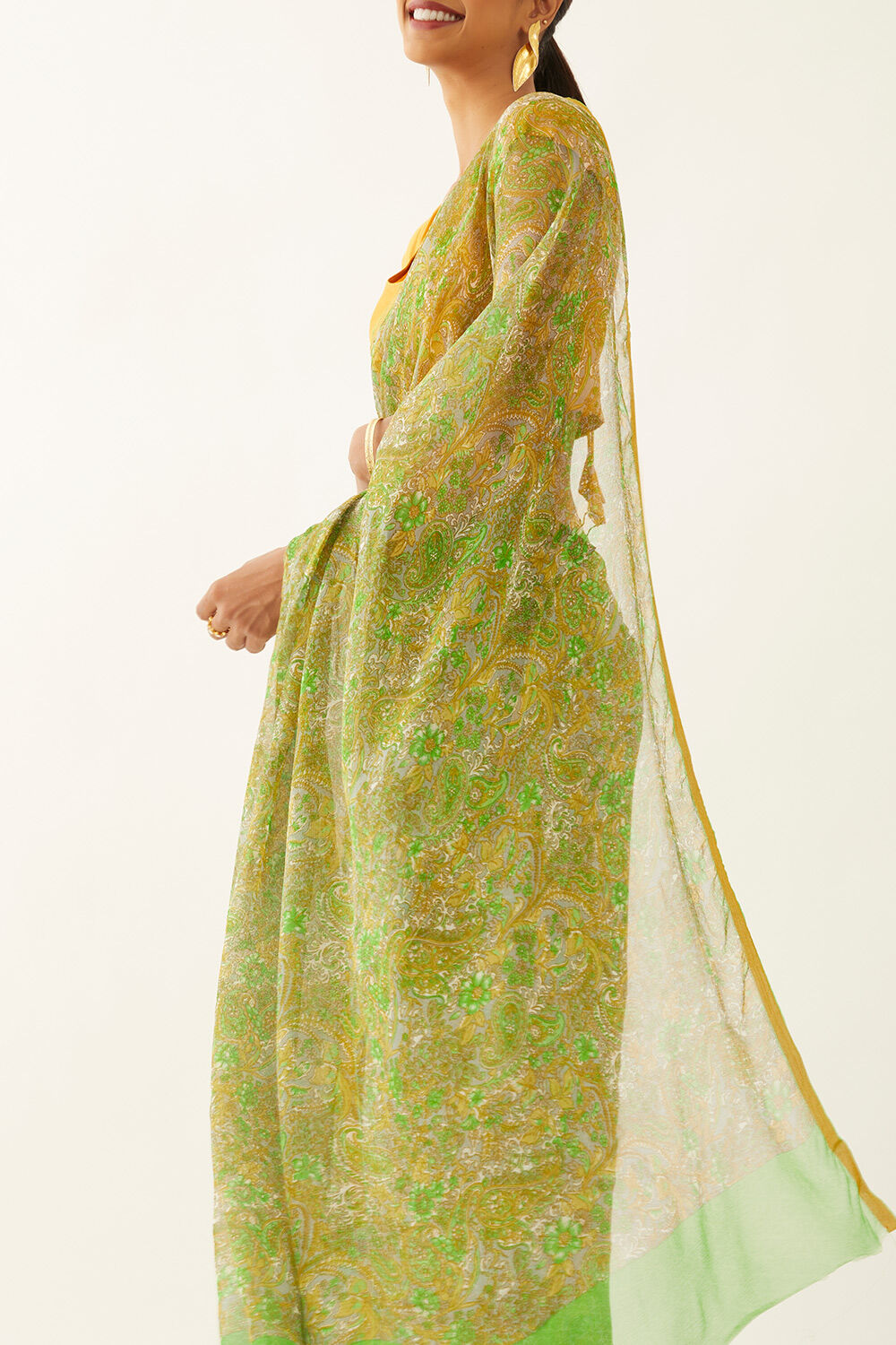 Light Green Viscose Chiffon Printed Saree image number null