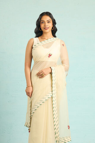 Off White Pure Kota Embroidered Saree thumbnail image number null