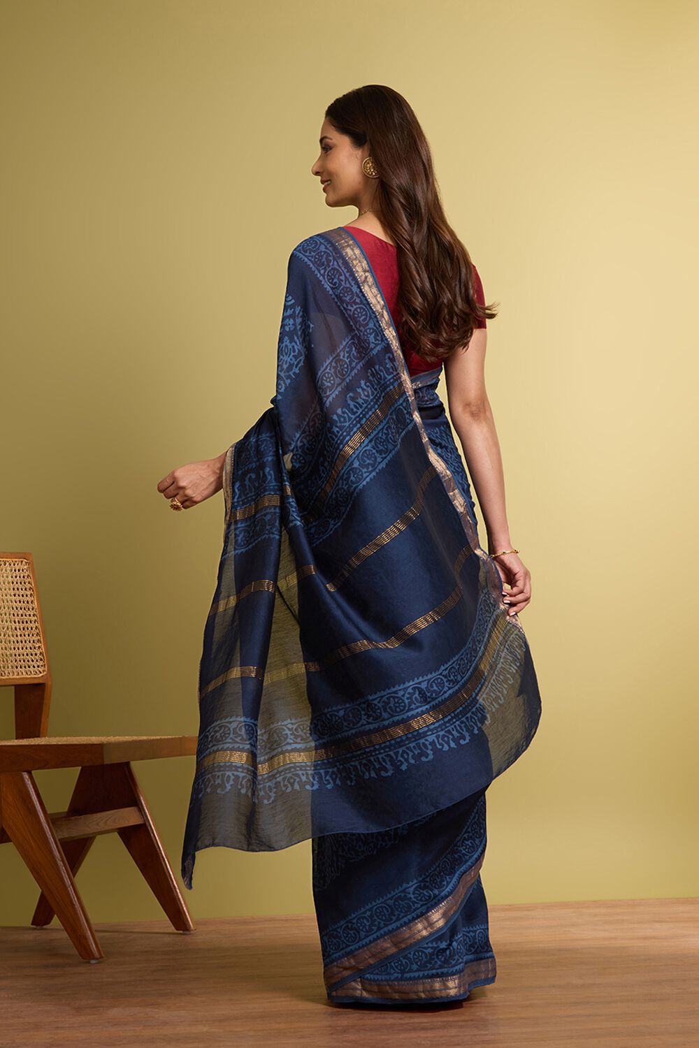 Dark Blue Pure Silk Cotton Batik Saree image number null