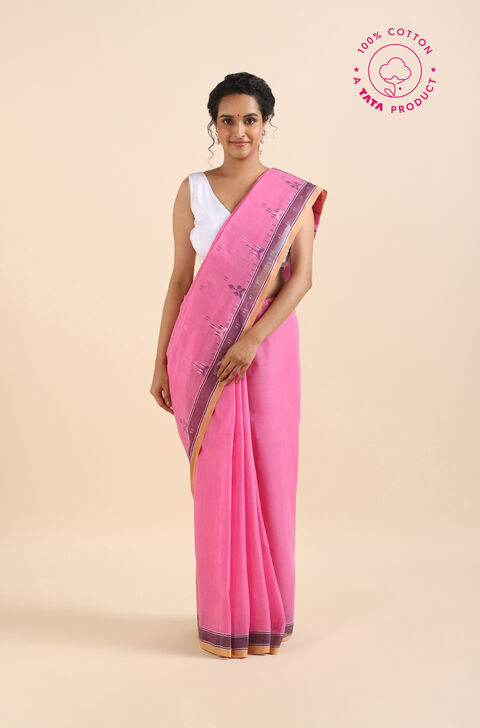 Light Pink Pure Cotton Bengal Saree