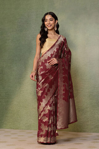 Dark Red Woven Pure Viscose Saree thumbnail image number null